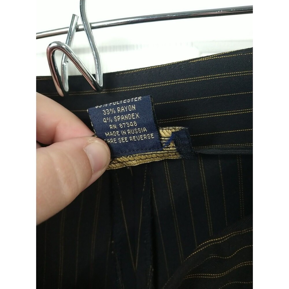 Herman Geist Woman 16 Dress Pants Black Gold Pinstriped Flat Front Trousers - Picture 6 of 9